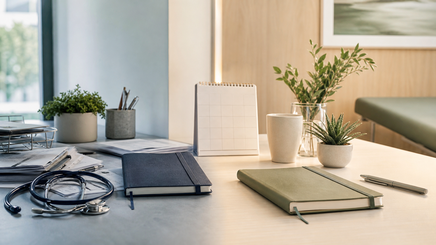 Stethoscope and organized medical office illustrating concierge primary care versus traditional clinics